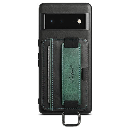 For Googel Pixel 6 Pro Suteni H13 Card Wallet Wrist Strap Holder PU Phone Case(Black) - Google Cases by Suteni | Online Shopping UK | buy2fix