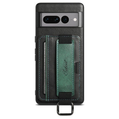 For Googel Pixel 7 Pro 5G Suteni H13 Card Wallet Wrist Strap Holder PU Phone Case(Black) - Google Cases by Suteni | Online Shopping UK | buy2fix