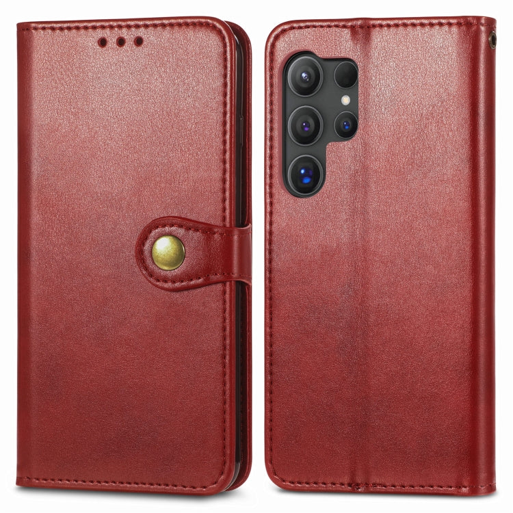 For Samsung Galaxy S25 Ultra 5G Retro Solid Color Buckle Leather Phone Case(Red) - Galaxy S25 Ultra 5G Cases by buy2fix | Online Shopping UK | buy2fix