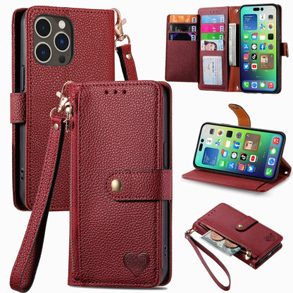 For iPhone 16 Pro Max Love Zipper Lanyard Leather Phone Case(Red) - iPhone 16 Pro Max Cases by buy2fix | Online Shopping UK | buy2fix