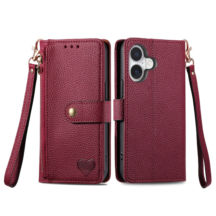 For iPhone 16 Pro Max Love Zipper Lanyard Leather Phone Case(Red) - iPhone 16 Pro Max Cases by buy2fix | Online Shopping UK | buy2fix