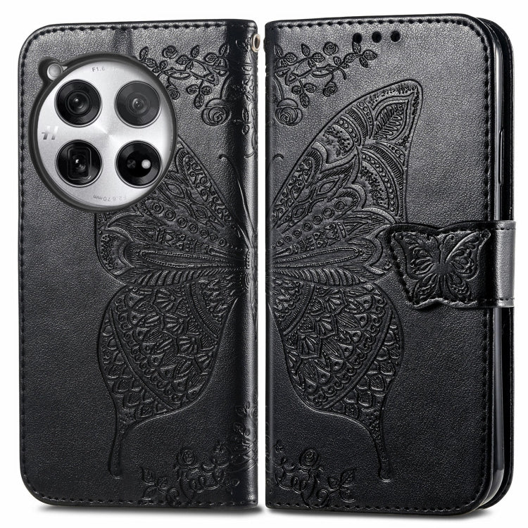 For OnePlus 12 Butterfly Love Flower Embossed Leather Phone Case(Black) - OnePlus Cases by buy2fix | Online Shopping UK | buy2fix