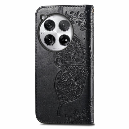 For OnePlus 12 Butterfly Love Flower Embossed Leather Phone Case(Black) - OnePlus Cases by buy2fix | Online Shopping UK | buy2fix