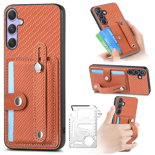 For Samsung Galaxy S25 5G Wristband Kickstand Wallet Back Phone Case with Tool Knife(Brown) - Galaxy S25 5G Cases by buy2fix | Online Shopping UK | buy2fix