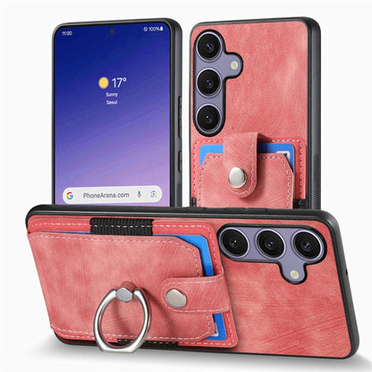 For Samsung Galaxy S25 Ultra 5G Retro Skin-feel Ring Card Wallet Phone Case(Pink) - Galaxy S25 Ultra 5G Cases by buy2fix | Online Shopping UK | buy2fix