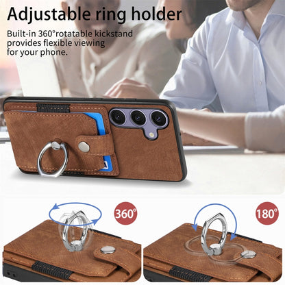 For Samsung Galaxy S25 Ultra 5G Retro Skin-feel Ring Card Wallet Phone Case(Brown) - Galaxy S25 Ultra 5G Cases by buy2fix | Online Shopping UK | buy2fix