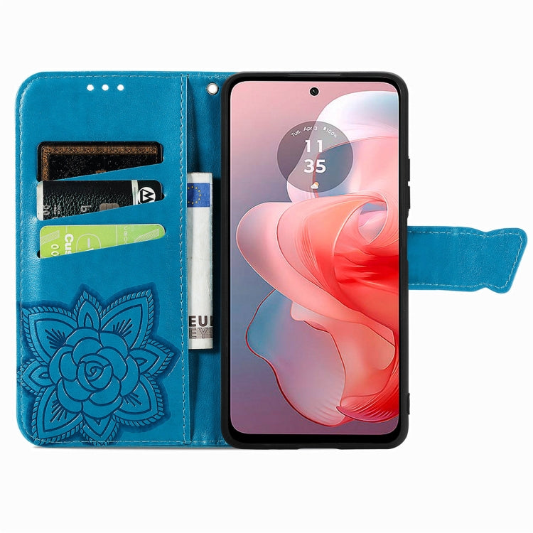 For Motorola Moto G Power 2024 Butterfly Love Flower Embossed Leather Phone Case(Blue) - Motorola Cases by buy2fix | Online Shopping UK | buy2fix