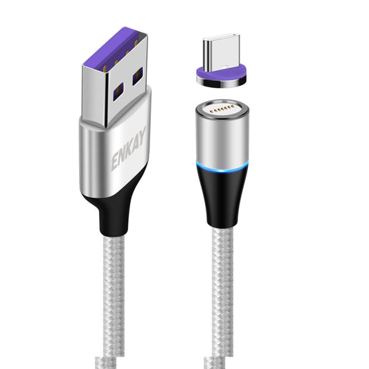ENKAY ENK-CB1391 5A USB to Type-C Magnetic Fast Charging Data Cable with LED Light, Length: 1m(Silver) - Charging Cable & Head by ENKAY | Online Shopping UK | buy2fix