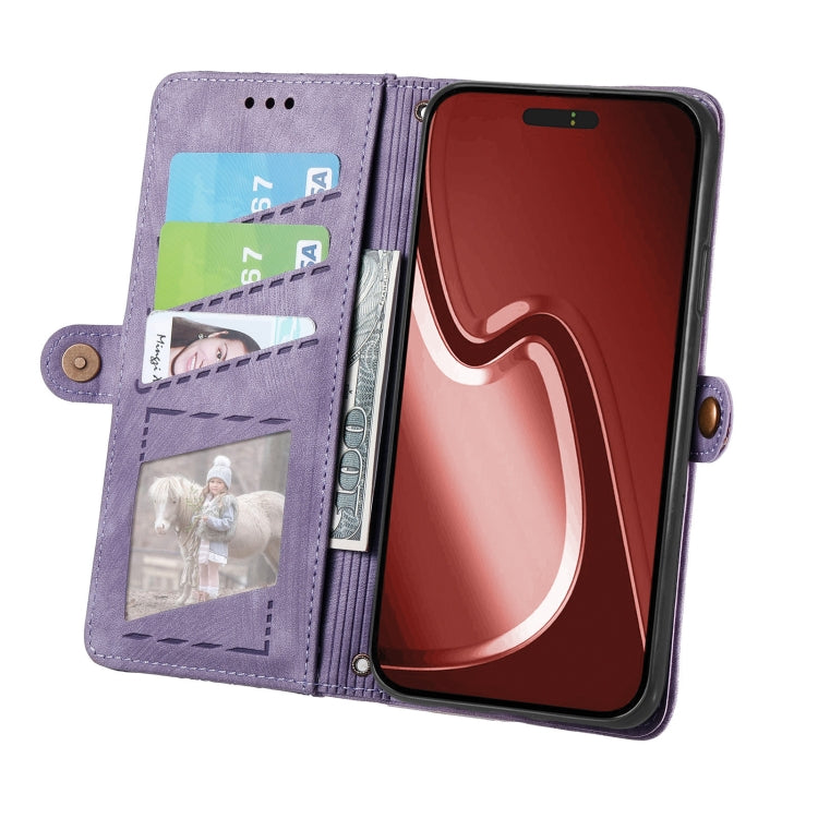 For iPhone 16 Pro Geometric Zipper Wallet Side Buckle Leather Phone Case(Purple) - iPhone 16 Pro Cases by buy2fix | Online Shopping UK | buy2fix