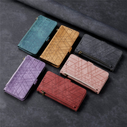 For iPhone 16 Plus Geometric Zipper Wallet Side Buckle Leather Phone Case(Purple) - iPhone 16 Plus Cases by buy2fix | Online Shopping UK | buy2fix