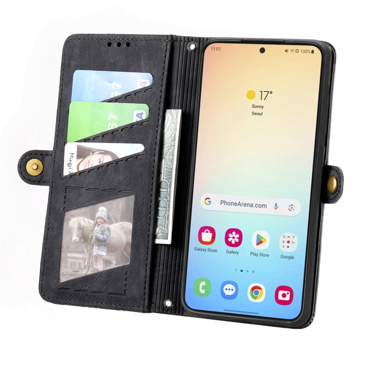 For Samsung Galaxy S25 5G Geometric Zipper Wallet Side Buckle Leather Phone Case(Black) - Galaxy S25 5G Cases by buy2fix | Online Shopping UK | buy2fix