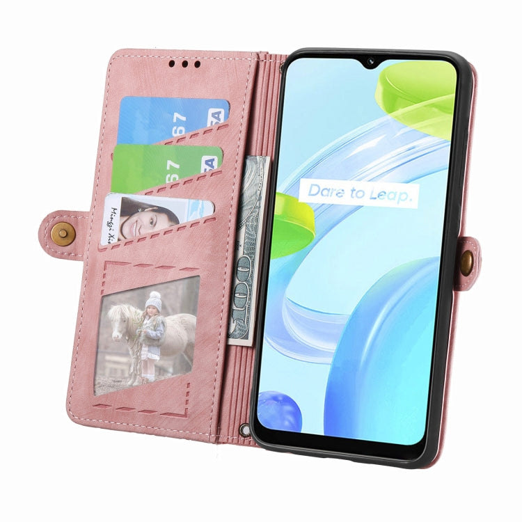 For Realme C53 Geometric Zipper Wallet Side Buckle Leather Phone Case(Pink) - Realme Cases by buy2fix | Online Shopping UK | buy2fix