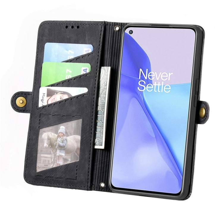 For OnePlus 11 Geometric Zipper Wallet Side Buckle Leather Phone Case(Black) - OnePlus Cases by buy2fix | Online Shopping UK | buy2fix