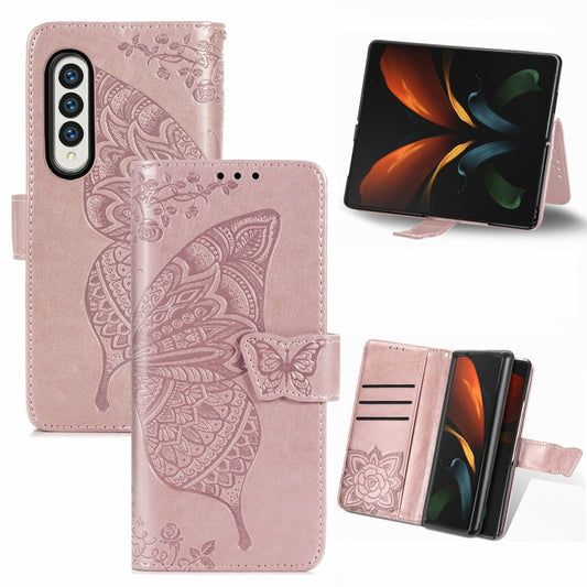 For Samsung Galaxy Z Fold5 Butterfly Love Flower Embossed Leather Phone Case(Rose Gold) - Galaxy Z Fold5 Cases by buy2fix | Online Shopping UK | buy2fix