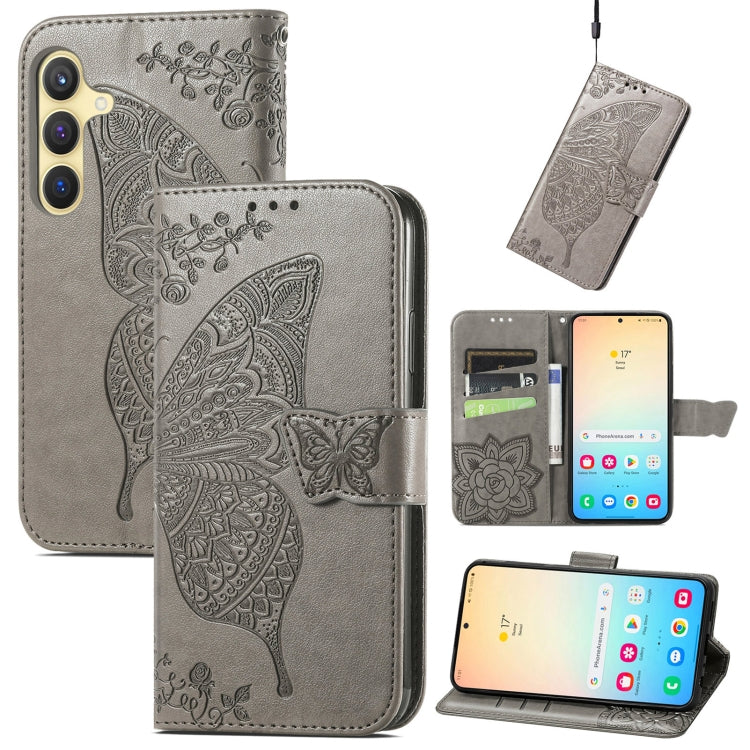 For Samsung Galaxy S25+ 5G Butterfly Love Flower Embossed Leather Phone Case(Gray) - Galaxy S25+ 5G Cases by buy2fix | Online Shopping UK | buy2fix