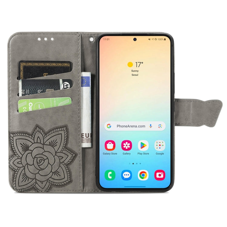 For Samsung Galaxy S25+ 5G Butterfly Love Flower Embossed Leather Phone Case(Gray) - Galaxy S25+ 5G Cases by buy2fix | Online Shopping UK | buy2fix