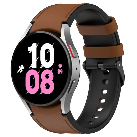 For Samsung Galaxy Watch 6 Silicone Leather Black Buckle Watch Band(Brown) - Watch Bands by buy2fix | Online Shopping UK | buy2fix