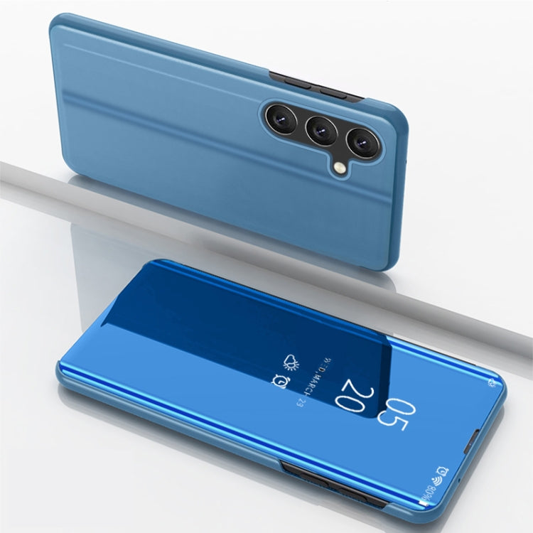 For Samsung Galaxy A15 Plated Mirror Horizontal Flip Leather Phone Case with Holder(Blue) - Galaxy Phone Cases by buy2fix | Online Shopping UK | buy2fix