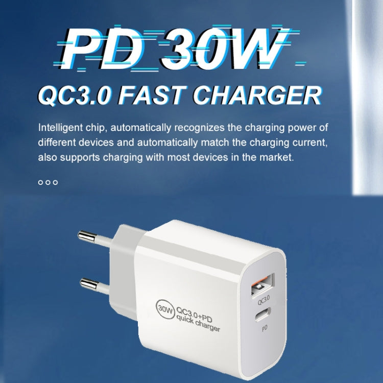 PD30W USB-C / Type-C + QC3.0 USB Dual Port Charger with 1m Type-C to Type-C Data Cable, US Plug - USB Charger by buy2fix | Online Shopping UK | buy2fix