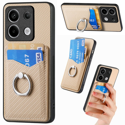 For Xiaomi Redmi Note 13 Pro Carbon Fiber Card Wallet Ring Holder Phone Case(Khaki) - Note 13 Pro Cases by buy2fix | Online Shopping UK | buy2fix