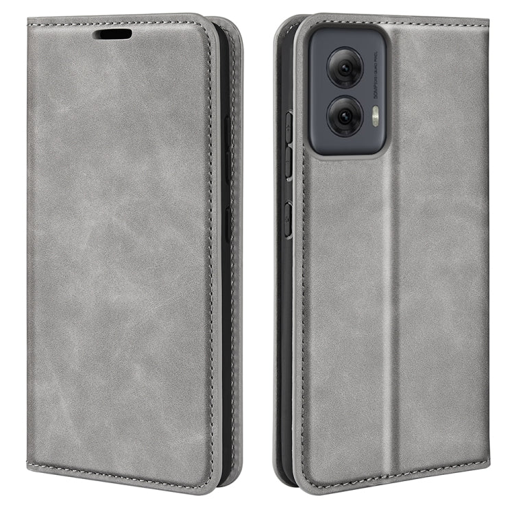 For Motorola Moto G Power 5G 2024 Retro-skin Magnetic Suction Leather Phone Case(Grey) - Motorola Cases by buy2fix | Online Shopping UK | buy2fix