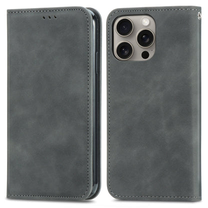 For iPhone 16 Pro Max Retro Skin Feel Magnetic Flip Leather Phone Case(Gray) - iPhone 16 Pro Max Cases by buy2fix | Online Shopping UK | buy2fix