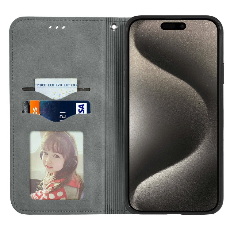 For iPhone 16 Pro Max Retro Skin Feel Magnetic Flip Leather Phone Case(Gray) - iPhone 16 Pro Max Cases by buy2fix | Online Shopping UK | buy2fix