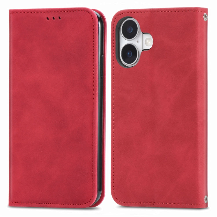 For iPhone 16 Retro Skin Feel Magnetic Flip Leather Phone Case(Red) - iPhone 16 Cases by buy2fix | Online Shopping UK | buy2fix