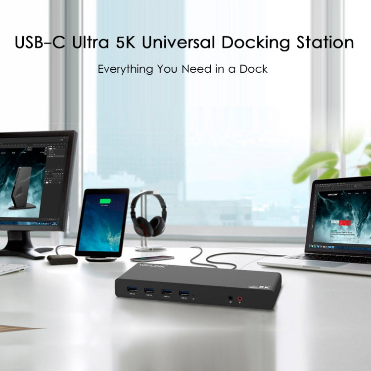 Wavlink UG69DK1 5K Type-C Dual Display USB 3.0 Video Gigabit Ethernet HDMI Docking Station, Plug:UK Plug -  by WAVLINK | Online Shopping UK | buy2fix