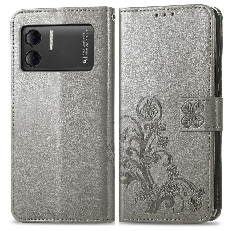 For DOOGEE X98 Pro / X98 Four-leaf Clasp Embossed Buckle Leather Phone Case(Grey) - Doogee Cases by buy2fix | Online Shopping UK | buy2fix