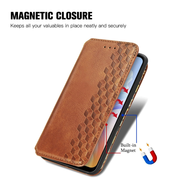 For DOOGEE X98 Pro / X98 Cubic Grid Pressed Magnetic Leather Phone Case(Brown) - Doogee Cases by buy2fix | Online Shopping UK | buy2fix