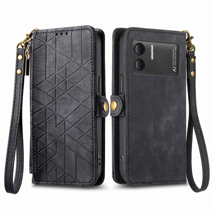 For DOOGEE X98 Pro / X98 Geometric Zipper Wallet Side Buckle Leather Phone Case(Black) - Doogee Cases by buy2fix | Online Shopping UK | buy2fix