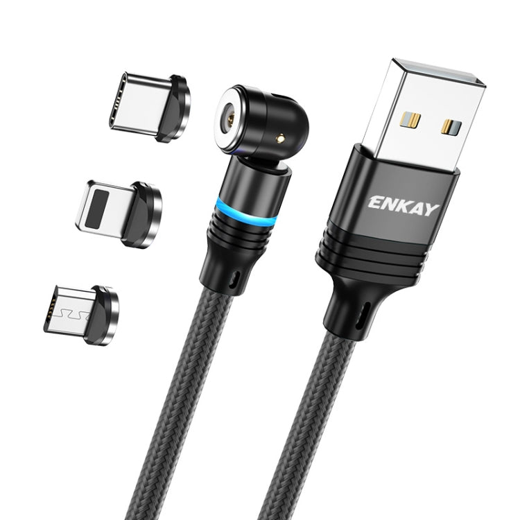 ENKAY 3 in 1 2.4A USB to Type-C / 8 Pin / Micro USB Magnetic 540 Degrees Rotating Charging Cable, Length:2m(Black) - Charging Cable & Head by ENKAY | Online Shopping UK | buy2fix