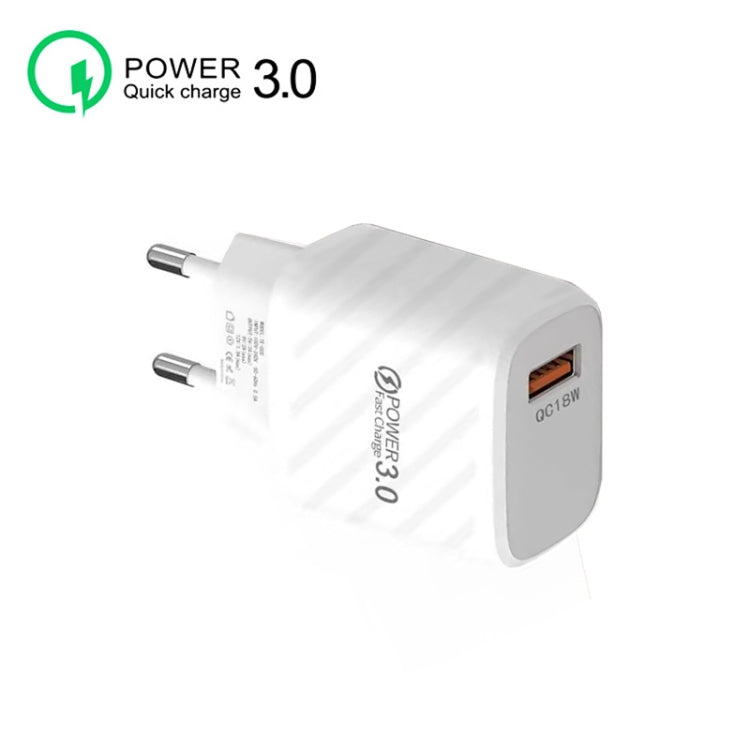 TE-005 QC3.0 18W USB Fast Charger with 1m 3A USB to Type-C Cable, EU Plug(White) - USB Charger by buy2fix | Online Shopping UK | buy2fix