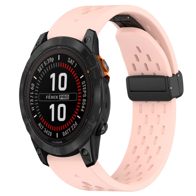 For Garmin Fenix 7S Pro 42mm 20mm Folding Buckle Hole Silicone Watch Band(Pink) - Watch Bands by buy2fix | Online Shopping UK | buy2fix