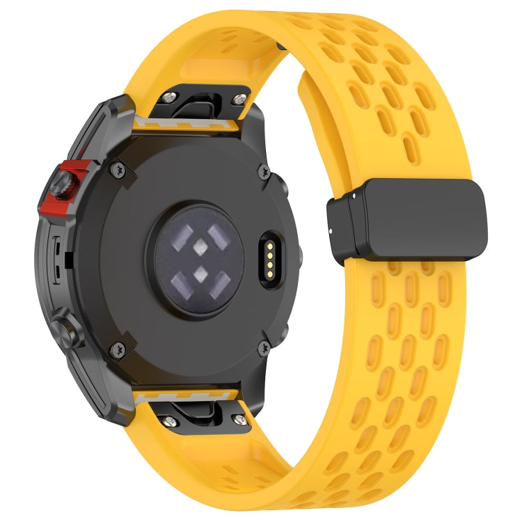 For Garmin Fenix 7X Pro Quick Release Holes Magnetic Buckle Silicone Watch Band(Yellow) - Watch Bands by buy2fix | Online Shopping UK | buy2fix