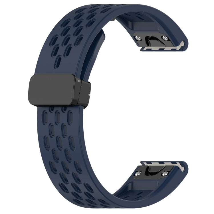 For Garmin Fenix 6X Sapphire GPS Quick Release Holes Magnetic Buckle Silicone Watch Band(Dark Blue) - Watch Bands by buy2fix | Online Shopping UK | buy2fix