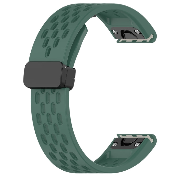 For Garmin Fenix 5X GPS / 5X Puls Quick Release Holes Magnetic Buckle Silicone Watch Band(Dark Green) - Watch Bands by buy2fix | Online Shopping UK | buy2fix