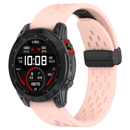 For Garmin Fenix 5X GPS / 5X Puls Quick Release Holes Magnetic Buckle Silicone Watch Band(Pink) - Watch Bands by buy2fix | Online Shopping UK | buy2fix