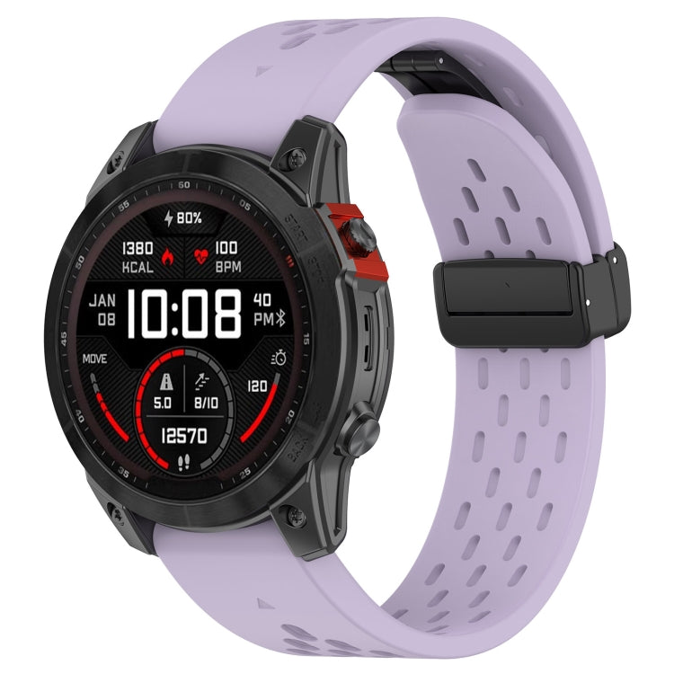For Garmin Fenix 3 / 3 HR / 3 Sapphire Quick Release Holes Magnetic Buckle Silicone Watch Band(Purple) - Watch Bands by buy2fix | Online Shopping UK | buy2fix