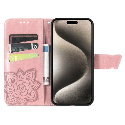 For iPhone 16 Pro Max Butterfly Love Flower Embossed Leather Phone Case(Rose Gold) - iPhone 16 Pro Max Cases by buy2fix | Online Shopping UK | buy2fix