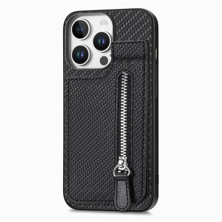 For  iPhone 16 Pro Max Carbon Fiber Vertical Flip Zipper Phone Case(Black) - iPhone 16 Pro Max Cases by buy2fix | Online Shopping UK | buy2fix