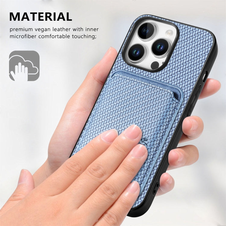 For iPhone 16 Pro Max Carbon Fiber Leather Card Magsafe Phone Case(Blue) - iPhone 16 Pro Max Cases by buy2fix | Online Shopping UK | buy2fix