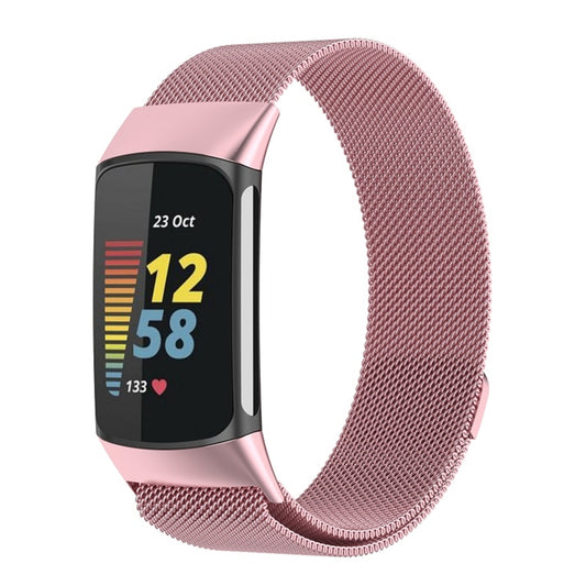 For Fitbit Charge 6 Milan Magnetic Metal Steel Mesh Watch Band(Pink) - Watch Bands by buy2fix | Online Shopping UK | buy2fix