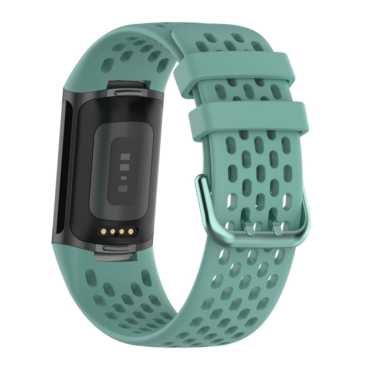 For Fitbit Charge 5 Solid Color Breathable Sports Silicone Watch Band(Pine Green) - Watch Bands by buy2fix | Online Shopping UK | buy2fix