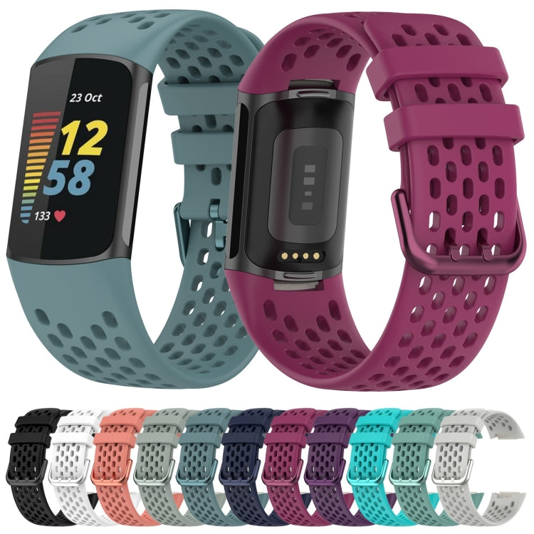 For Fitbit Charge 6 Solid Color Breathable Sports Silicone Watch Band(Wine Red) - Watch Bands by buy2fix | Online Shopping UK | buy2fix