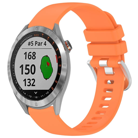 For Garmin Approach S40 Liquid Glossy Silver Buckle Silicone Watch Band(Orange) - Watch Bands by buy2fix | Online Shopping UK | buy2fix