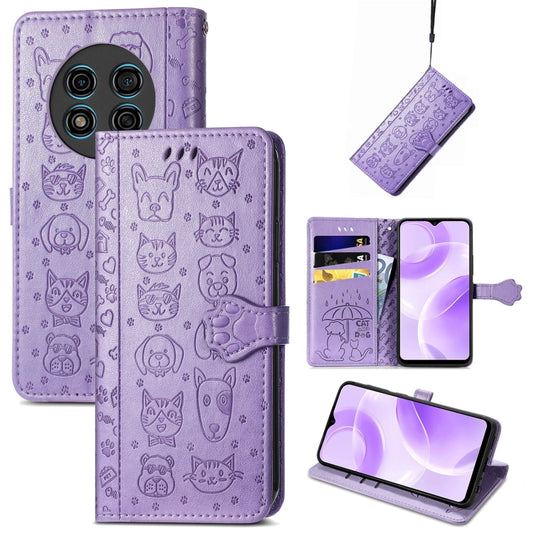 For Ulefone Note 15 Cat and Dog Embossed Leather Phone Case(Purple) - Ulefone Cases by buy2fix | Online Shopping UK | buy2fix