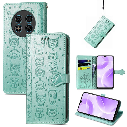 For Ulefone Note 15 Cat and Dog Embossed Leather Phone Case(Green) - Ulefone Cases by buy2fix | Online Shopping UK | buy2fix