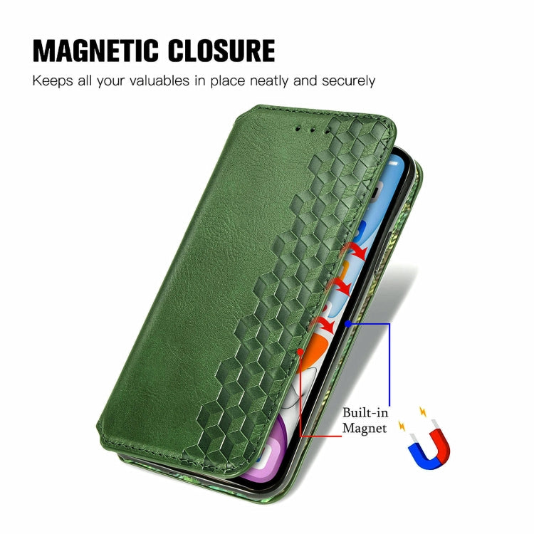 For Xiaomi Redmi Note 12 Pro 5G Cubic Grid Pressed Magnetic Leather Phone Case(Green) - Xiaomi Cases by buy2fix | Online Shopping UK | buy2fix
